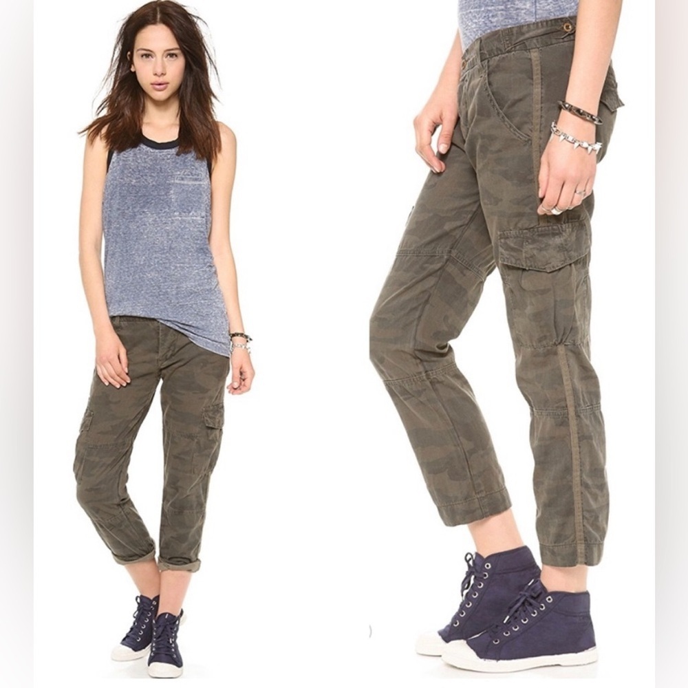 Nsf Basquiat Camo Print Cargo Pants Cropped Size 27 100% Cotton Gray Green